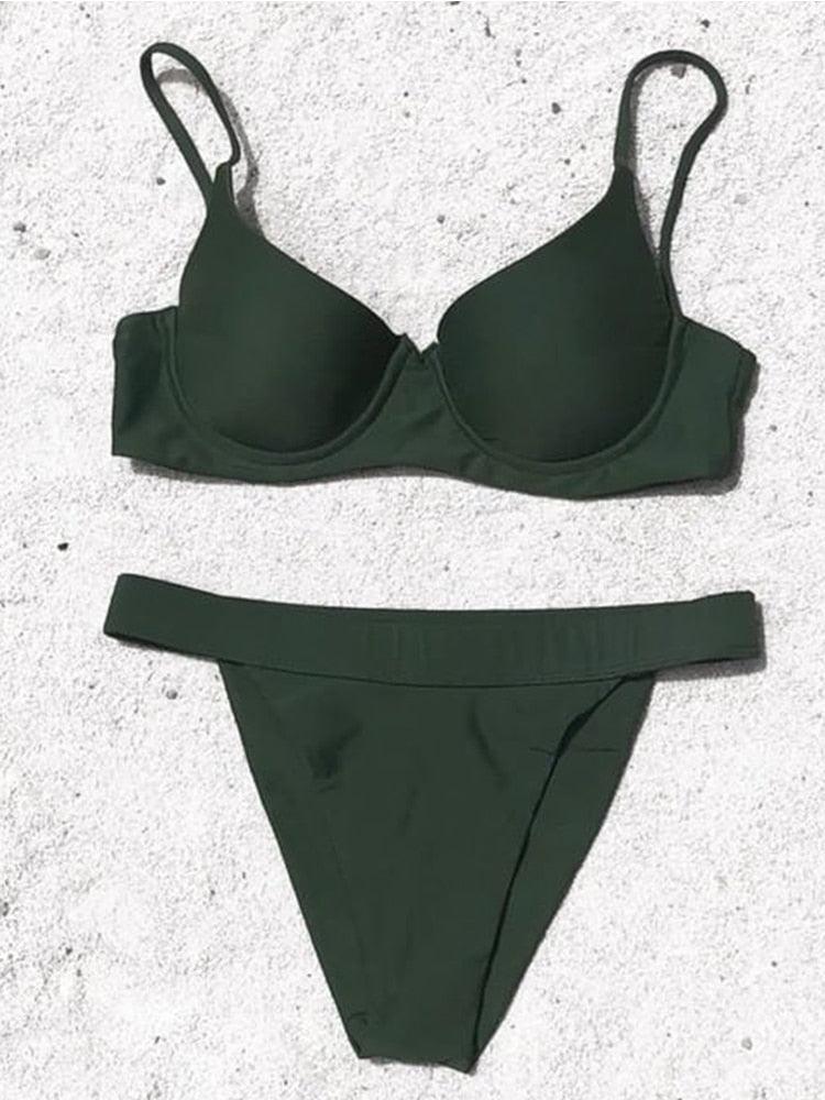 Maillot de bain bikini pour femme, taille haute, couleur unie, ensemble bikini push-up avec armatures, maillot de bain bikini rembourré push-up pour femme, vêtements de plage.