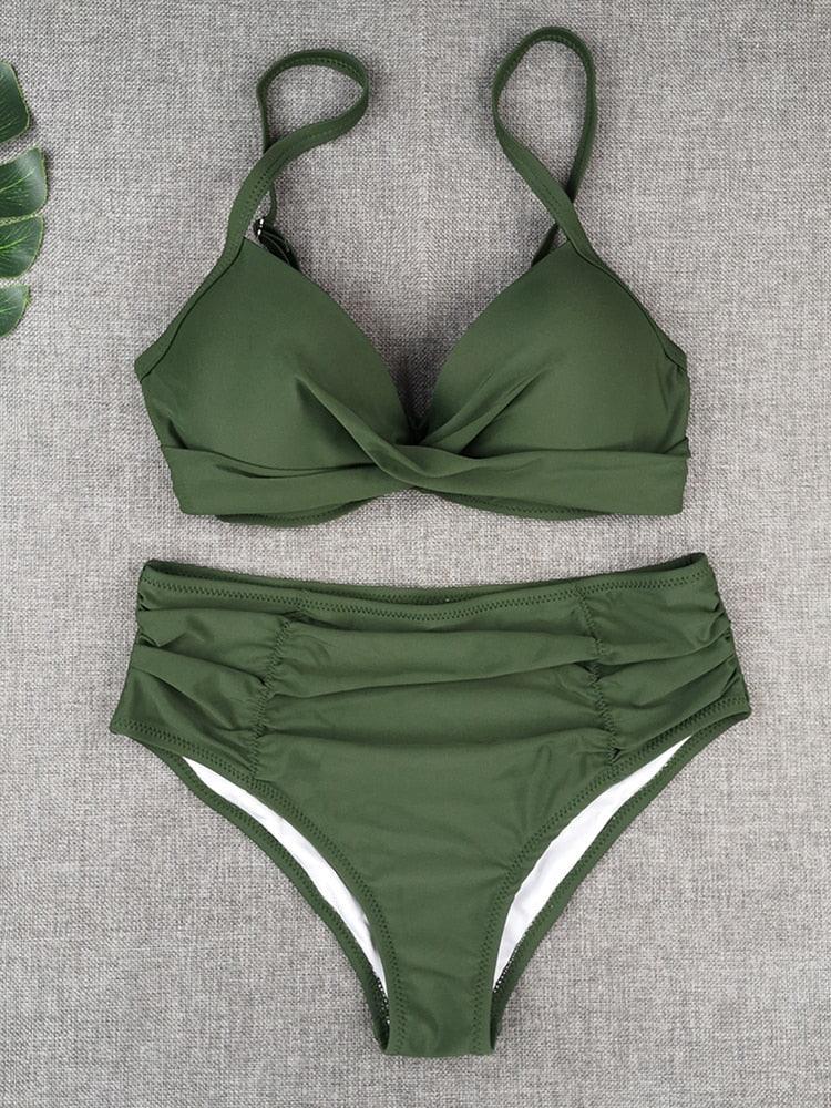 Maillot de bain bikini pour femme, taille haute, couleur unie, ensemble bikini push-up avec armatures, maillot de bain bikini rembourré push-up pour femme, vêtements de plage.