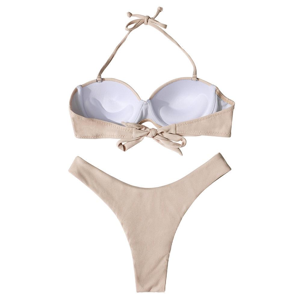 Maillot de bain bikini pour femme, ensemble bikini léopard, bas de bikini triangle, maillot de bain deux pièces, push-up, tenue de plage d'été pour femme