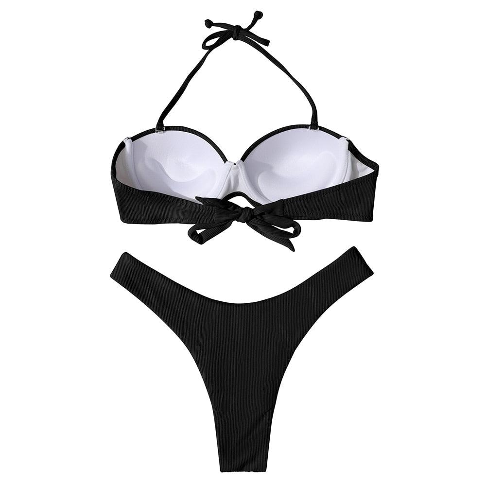 Maillot de bain bikini pour femme, ensemble bikini léopard, bas de bikini triangle, maillot de bain deux pièces, push-up, tenue de plage d'été pour femme