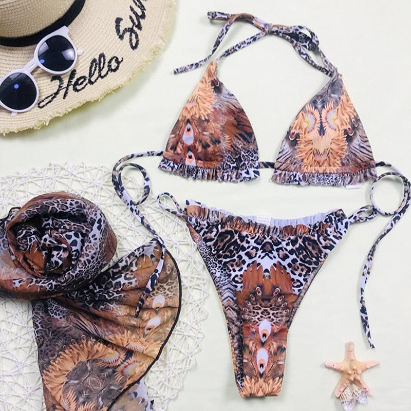 Maillot de bain push-up 3 pièces pour femme avec paréo, ensemble bikini 3 pièces tendance pour femme avec haut tie-dye, jupe paréo, maillot de bain push-up