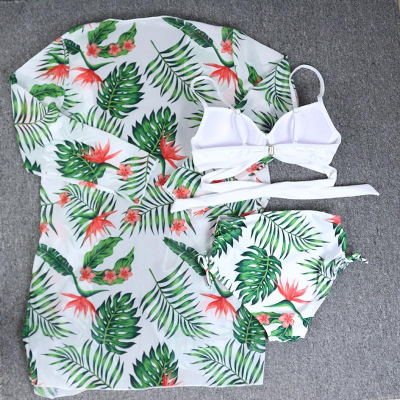 Maillot de bain push-up 3 pièces pour femme avec paréo, ensemble bikini 3 pièces tendance pour femme avec haut tie-dye, jupe paréo, maillot de bain push-up