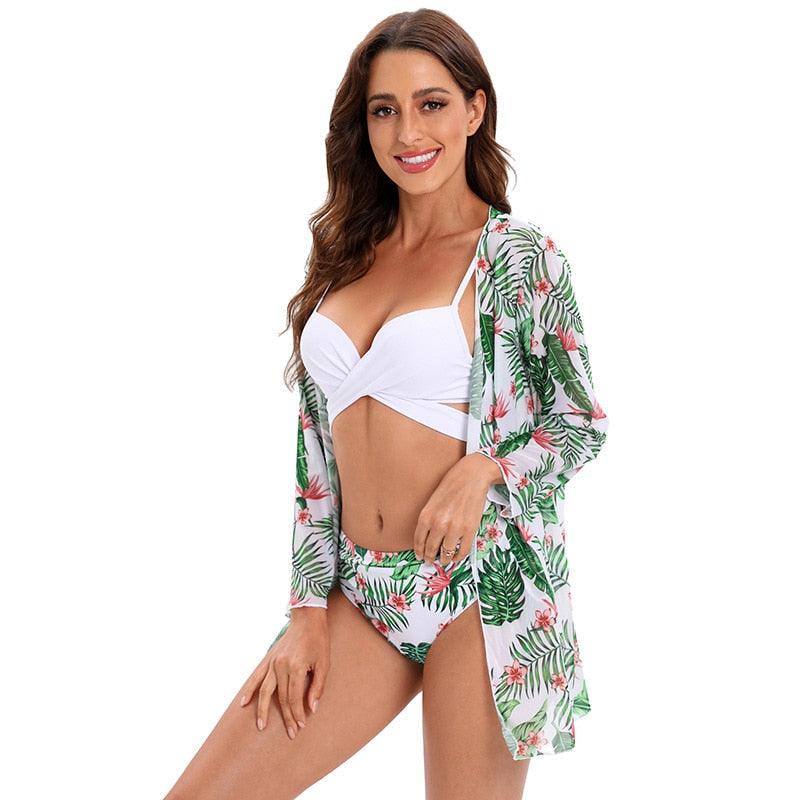 Maillot de bain push-up 3 pièces pour femme avec paréo, ensemble bikini 3 pièces tendance pour femme avec haut tie-dye, jupe paréo, maillot de bain push-up