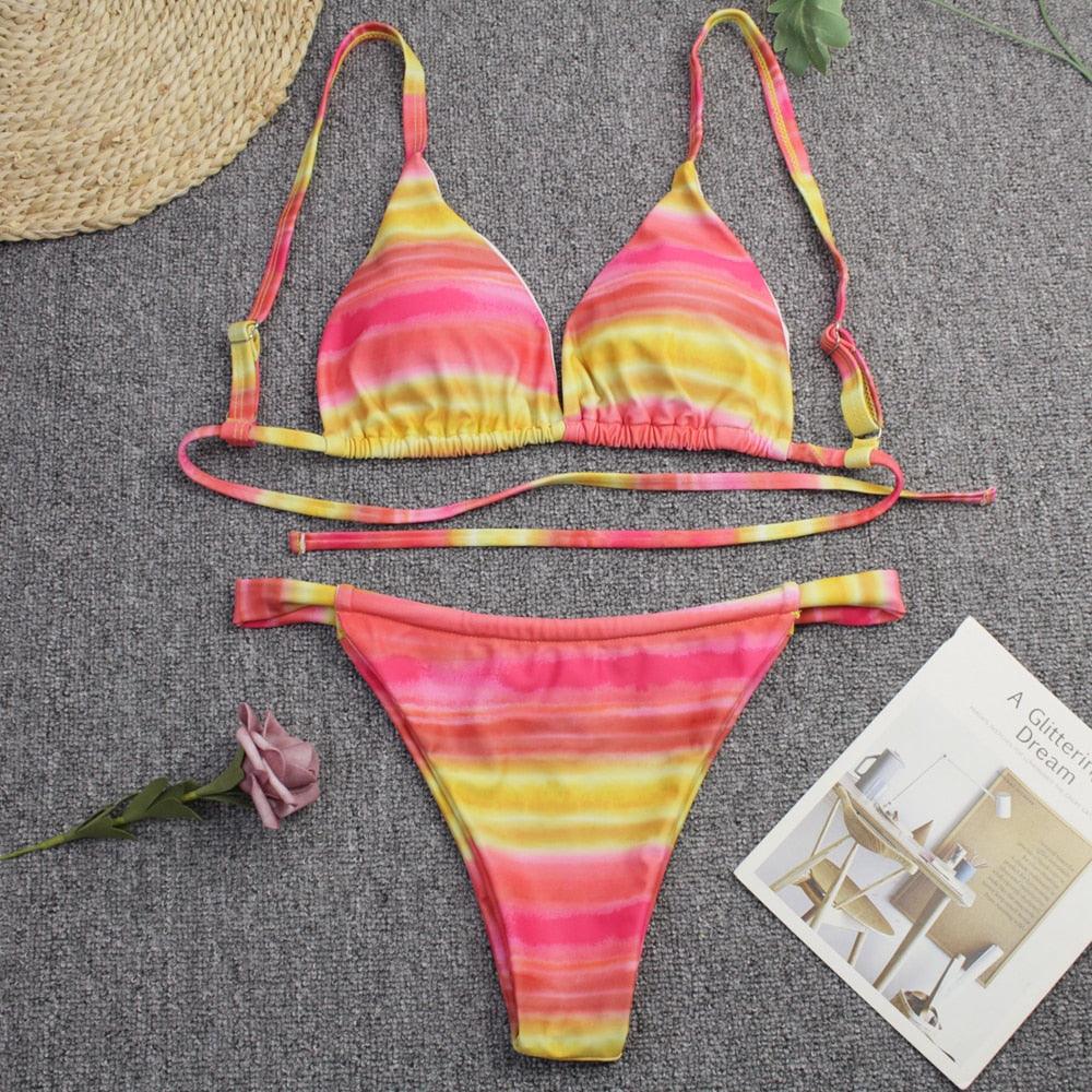 Maillot de bain push-up 3 pièces pour femme avec paréo, ensemble bikini 3 pièces tendance pour femme avec haut tie-dye, jupe paréo, maillot de bain push-up
