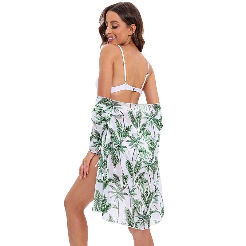 Maillot de bain push-up 3 pièces pour femme avec paréo, ensemble bikini 3 pièces tendance pour femme avec haut tie-dye, jupe paréo, maillot de bain push-up