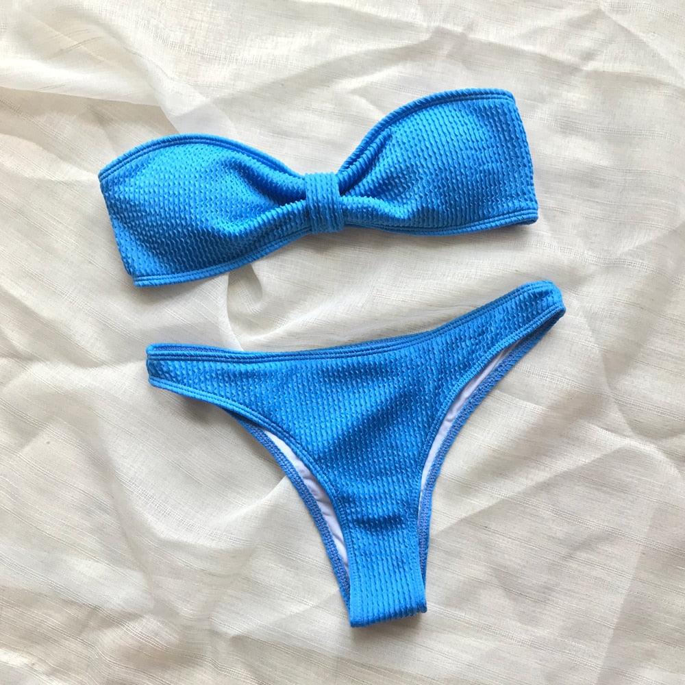 Bikini Maillot de bain Femme Push Up Ensemble de bikini Maillot de bain féminin Maillot de bain sans bretelles couleur unie 2 pièces Maillot de bain Maillots de bain Épaules dénudées Taille Haute Maillot de bain Maillot de bain échancré pour l'été