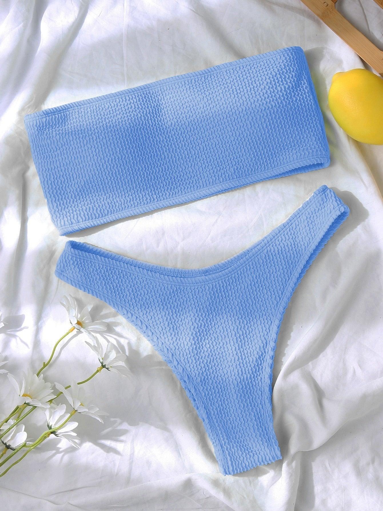 Bikini Maillot de bain Femme Push Up Ensemble de bikini Maillot de bain féminin Maillot de bain sans bretelles couleur unie 2 pièces Maillot de bain Maillots de bain Épaules dénudées Taille Haute Maillot de bain Maillot de bain échancré pour l'été
