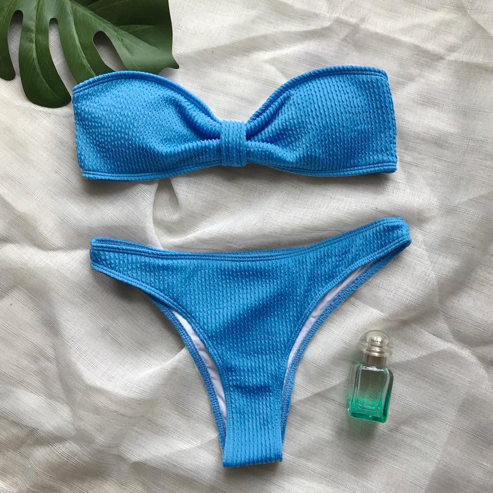Bikini Maillot de bain Femme Push Up Ensemble de bikini Maillot de bain féminin Maillot de bain sans bretelles couleur unie 2 pièces Maillot de bain Maillots de bain Épaules dénudées Taille Haute Maillot de bain Maillot de bain échancré pour l'été