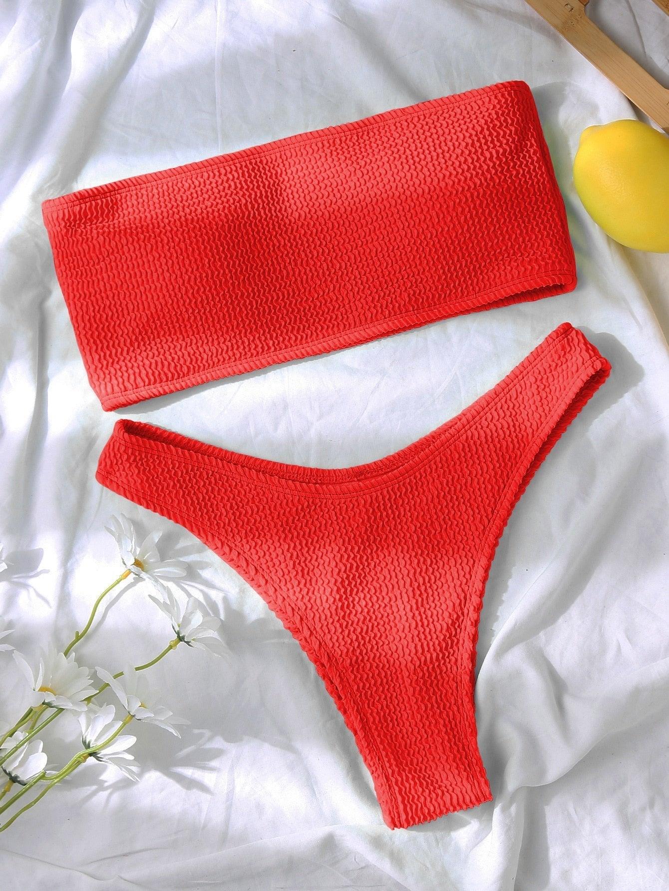 Bikini Maillot de bain Femme Push Up Ensemble de bikini Maillot de bain féminin Maillot de bain sans bretelles couleur unie 2 pièces Maillot de bain Maillots de bain Épaules dénudées Taille Haute Maillot de bain Maillot de bain échancré pour l'été