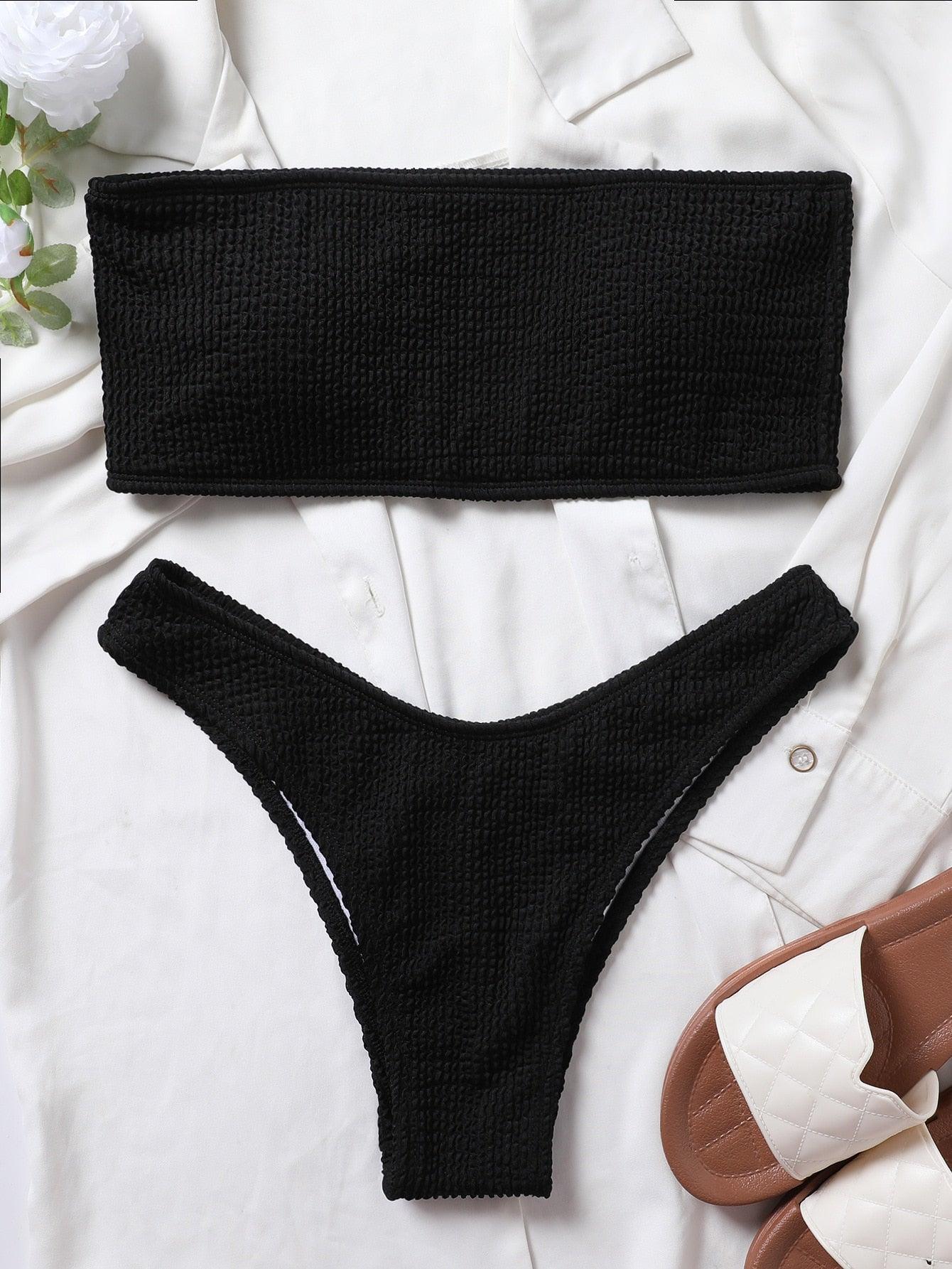 Bikini Maillot de bain Femme Push Up Ensemble de bikini Maillot de bain féminin Maillot de bain sans bretelles couleur unie 2 pièces Maillot de bain Maillots de bain Épaules dénudées Taille Haute Maillot de bain Maillot de bain échancré pour l'été