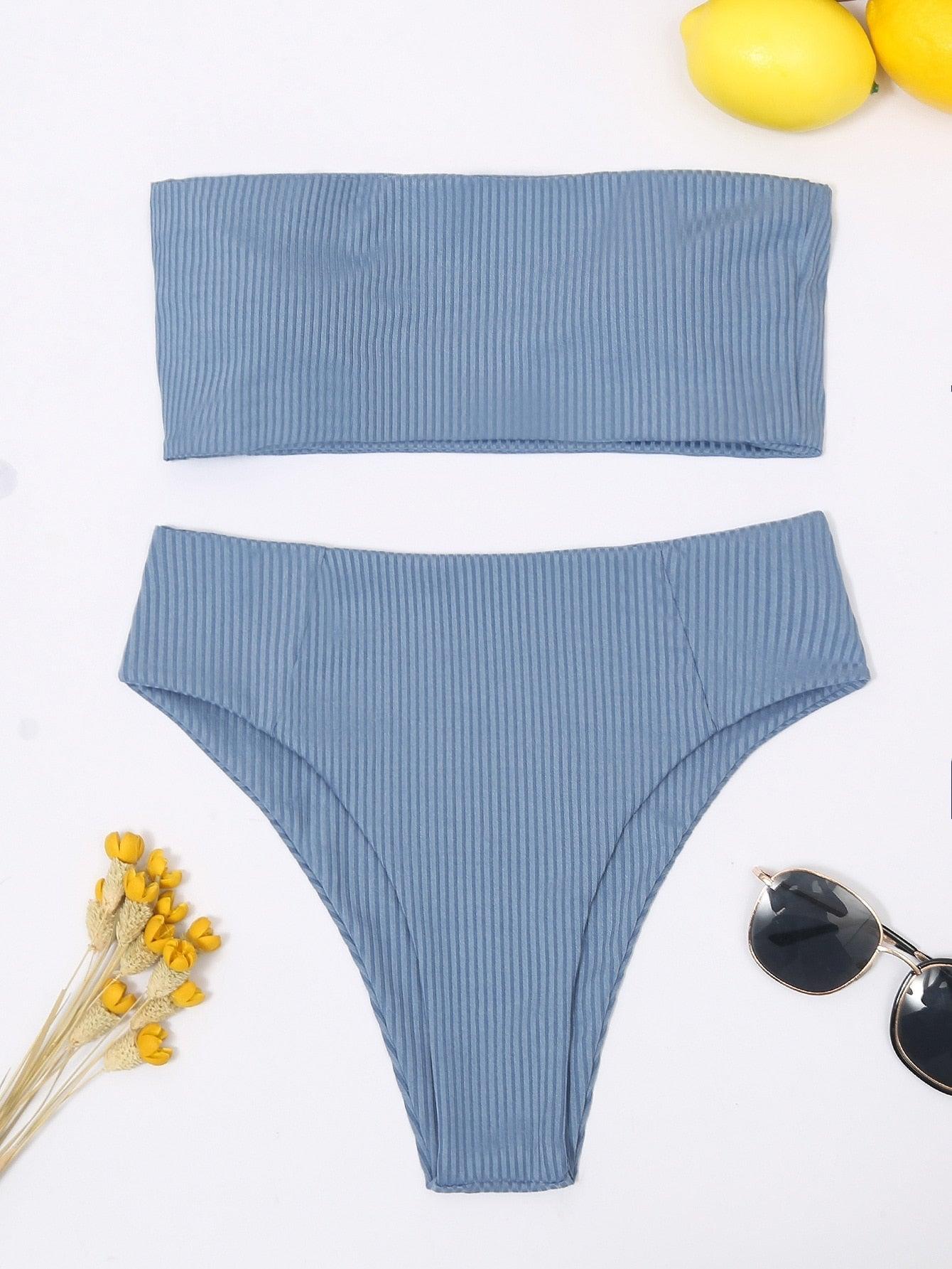 Bikini Maillot de bain Femme Push Up Ensemble de bikini Maillot de bain féminin Maillot de bain sans bretelles couleur unie 2 pièces Maillot de bain Maillots de bain Épaules dénudées Taille Haute Maillot de bain Maillot de bain échancré pour l'été