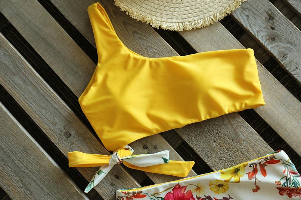 Bikinis Femme Nouveau Maillot de Bain à Une Épaule Taille Haute Maillot de Bain Bandage Maillots de Bain Tenue de Plage Femme Dentelle Deux Pièces Robe de Bain avec Bas de Bikini Maillots de Bain