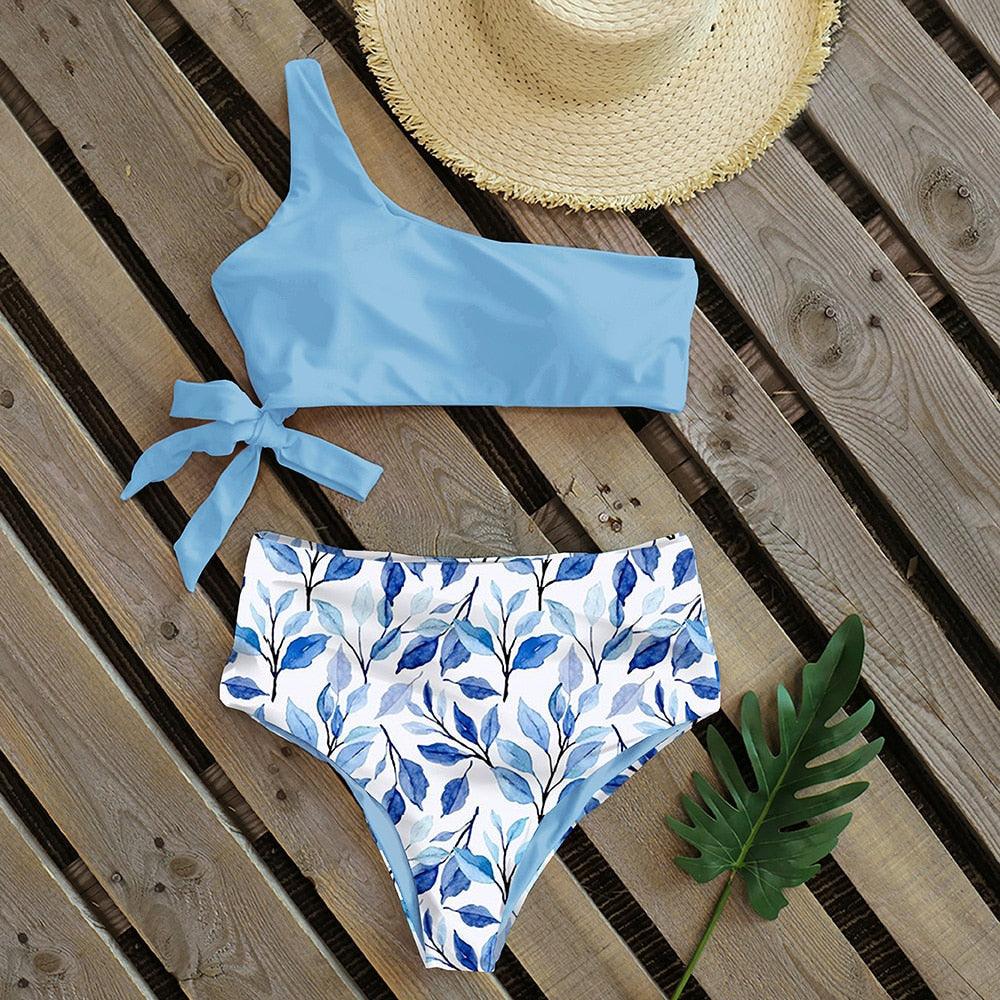Bikinis Femme Nouveau Maillot de Bain à Une Épaule Taille Haute Maillot de Bain Bandage Maillots de Bain Tenue de Plage Femme Dentelle Deux Pièces Robe de Bain avec Bas de Bikini Maillots de Bain