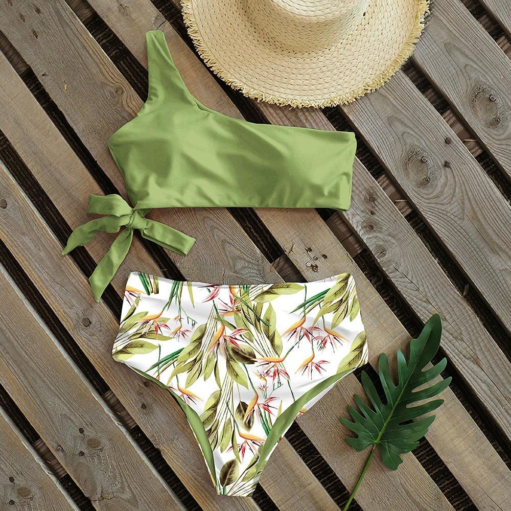 Bikinis Femme Nouveau Maillot de Bain à Une Épaule Taille Haute Maillot de Bain Bandage Maillots de Bain Tenue de Plage Femme Dentelle Deux Pièces Robe de Bain avec Bas de Bikini Maillots de Bain