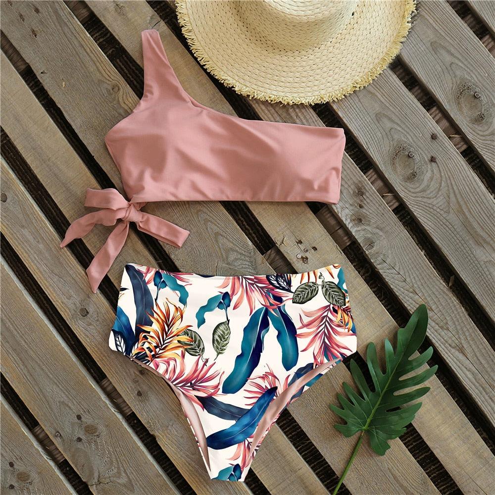 Bikinis Femme Nouveau Maillot de Bain à Une Épaule Taille Haute Maillot de Bain Bandage Maillots de Bain Tenue de Plage Femme Dentelle Deux Pièces Robe de Bain avec Bas de Bikini Maillots de Bain