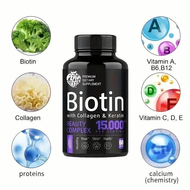 Gélules de biotine Multivitamines Collagène Kératine Supplément Vitamines Cheveux Peau et Ongles