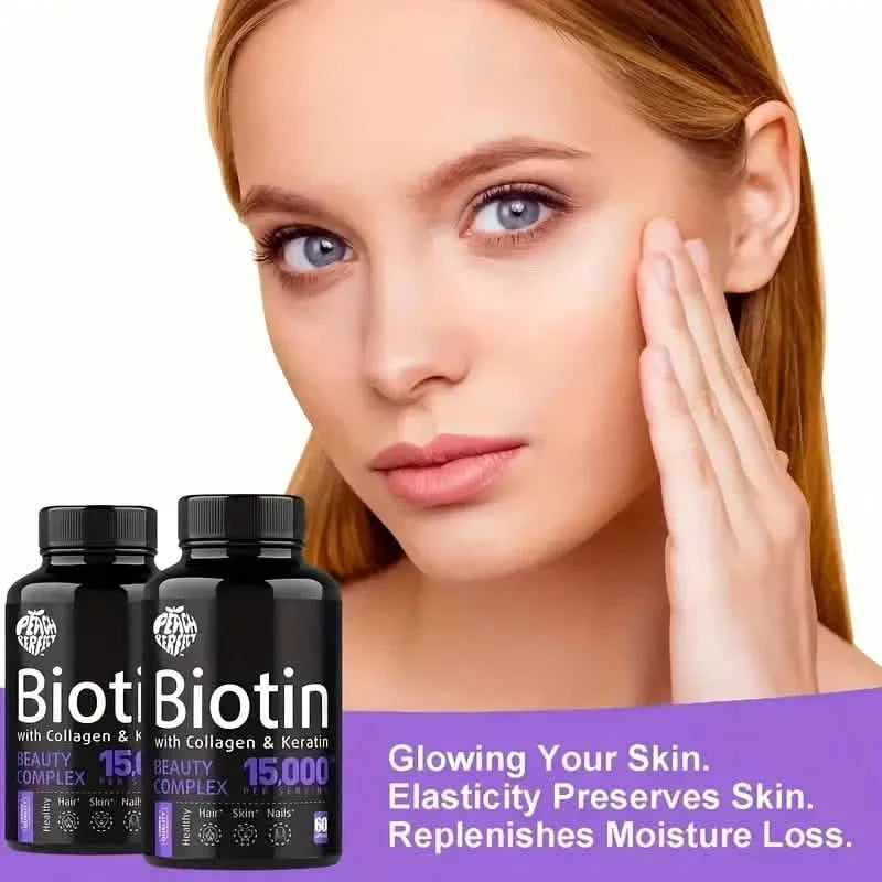 Gélules de biotine Multivitamines Collagène Kératine Supplément Vitamines Cheveux Peau et Ongles