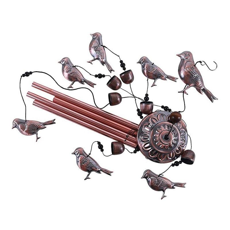 Carillons éoliens d'oiseaux Carillons métalliques étanches avec tubes en aluminium Carillons à son profond Carillons commémoratifs avec crochet Sons mélodiques doux Carillon éolien en cuivre antique Décoration murale romantique pour la maison