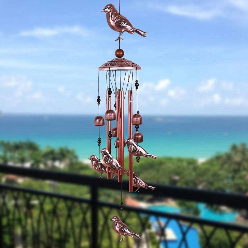 Carillons éoliens d'oiseaux Carillons métalliques étanches avec tubes en aluminium Carillons à son profond Carillons commémoratifs avec crochet Sons mélodiques doux Carillon éolien en cuivre antique Décoration murale romantique pour la maison