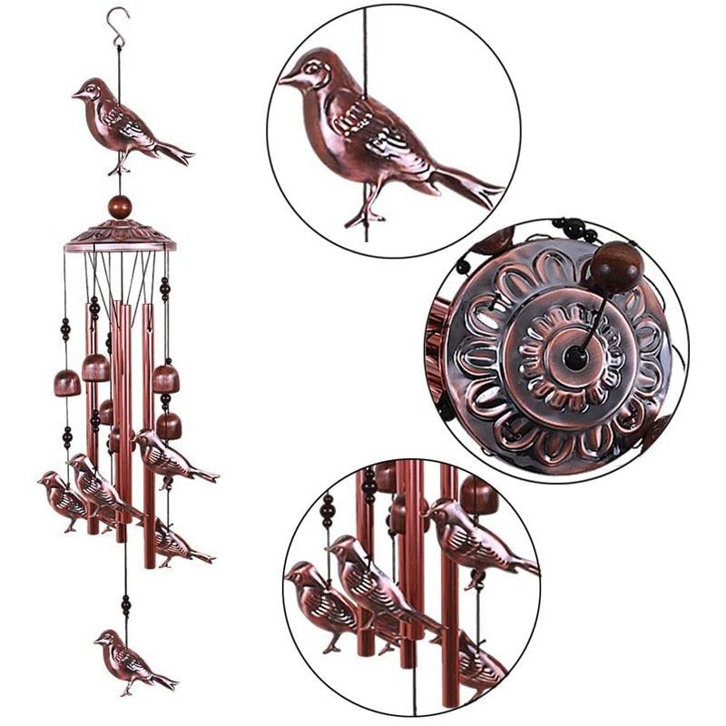 Carillons éoliens d'oiseaux Carillons métalliques étanches avec tubes en aluminium Carillons à son profond Carillons commémoratifs avec crochet Sons mélodiques doux Carillon éolien en cuivre antique Décoration murale romantique pour la maison