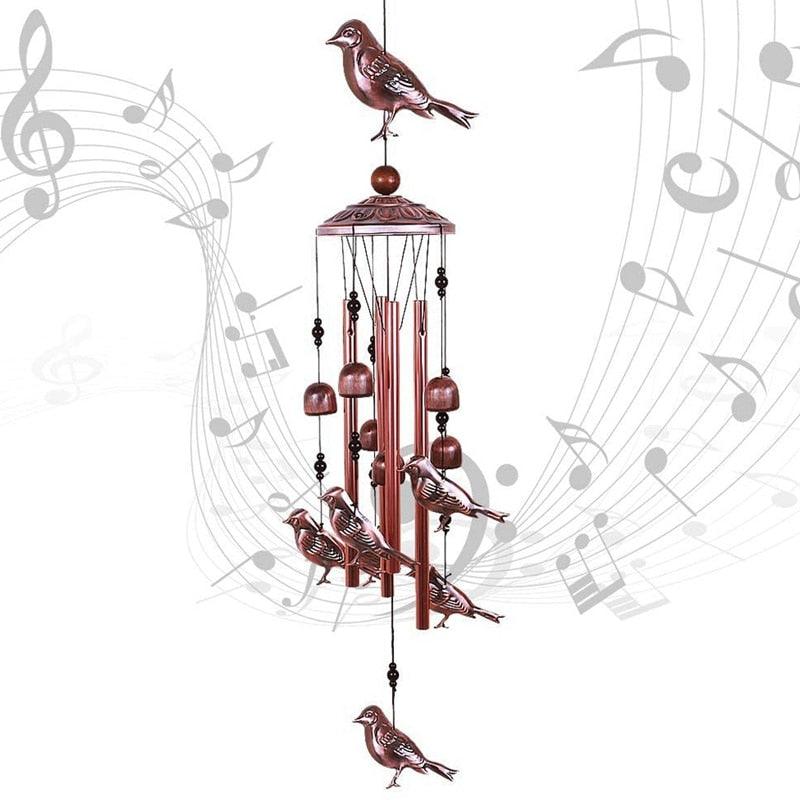 Carillons éoliens d'oiseaux Carillons métalliques étanches avec tubes en aluminium Carillons à son profond Carillons commémoratifs avec crochet Sons mélodiques doux Carillon éolien en cuivre antique Décoration murale romantique pour la maison