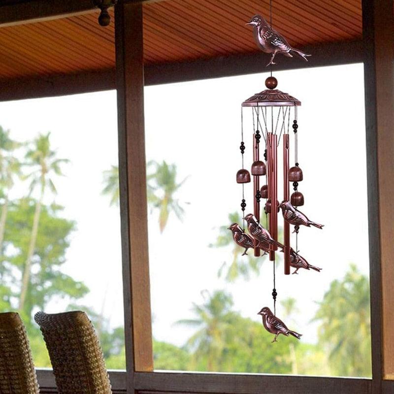 Carillons éoliens d'oiseaux Carillons métalliques étanches avec tubes en aluminium Carillons à son profond Carillons commémoratifs avec crochet Sons mélodiques doux Carillon éolien en cuivre antique Décoration murale romantique pour la maison