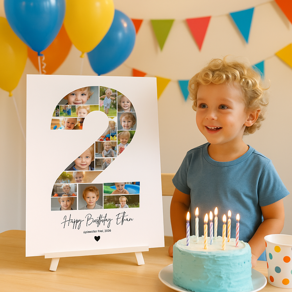 Modèle Canva de collage photo pour le 2e anniversaire – Affiche personnalisable des étapes clés