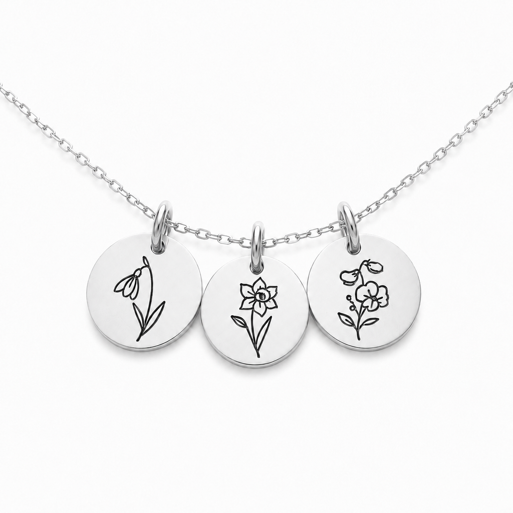 Birth Flower Necklace | Hand Stamped | Sterling Silver