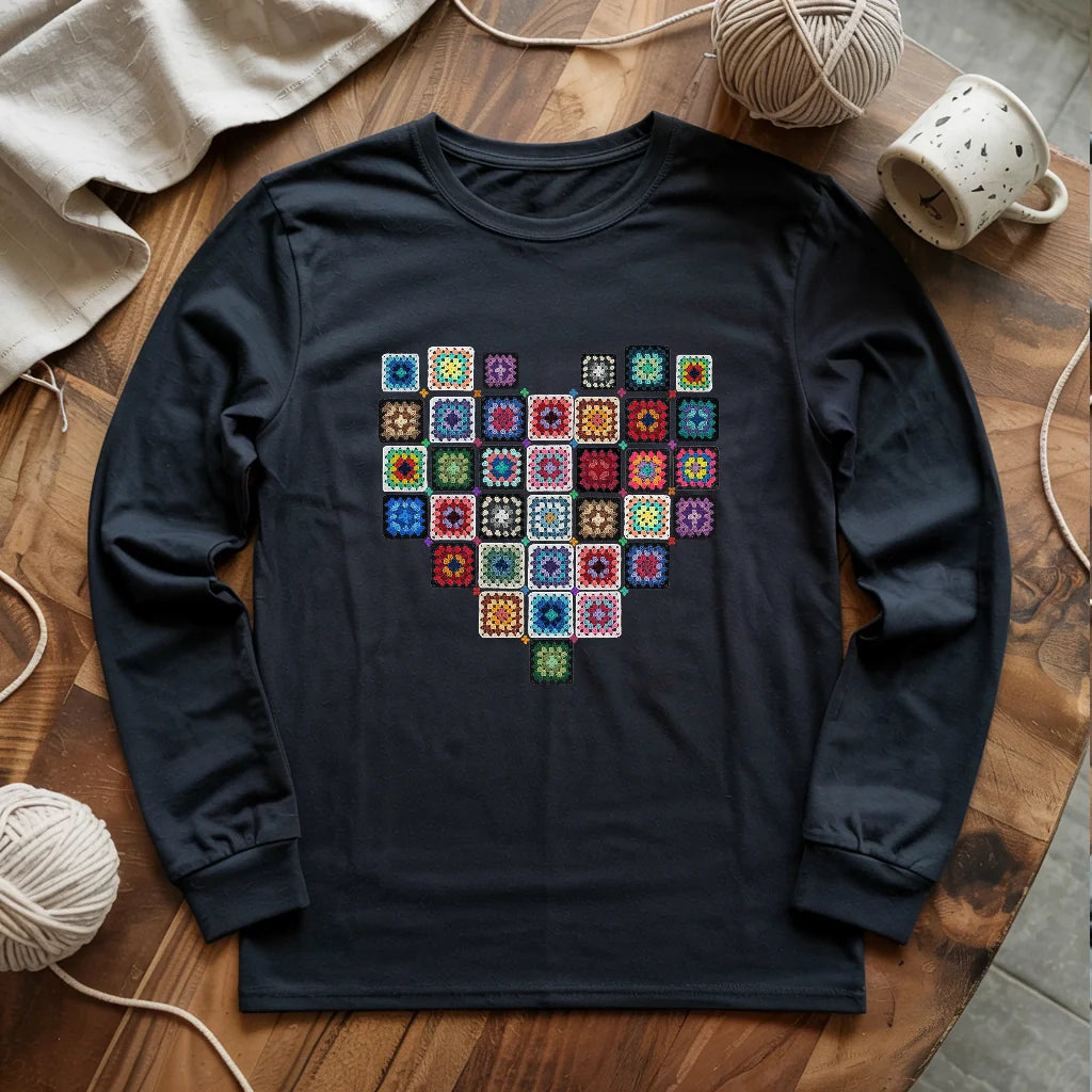 T-shirt à manches longues Cœur et carrés granny