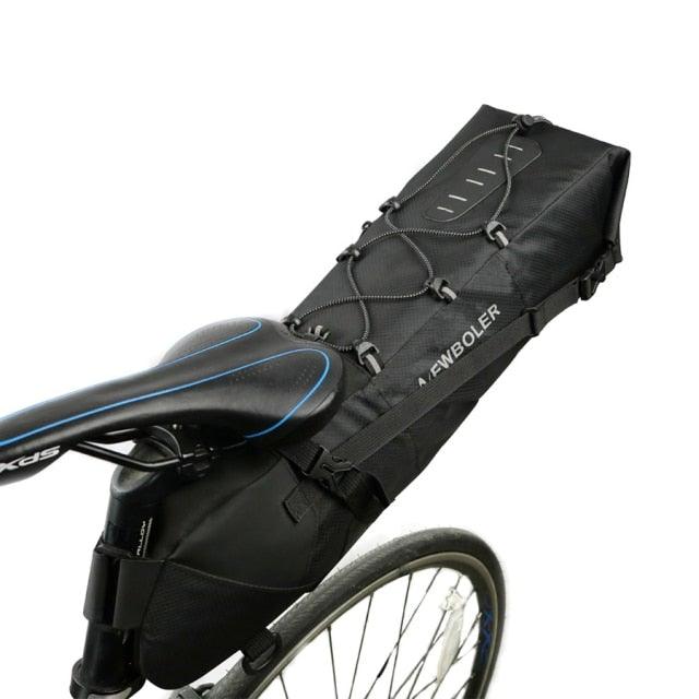 Sac de vélo noir Sacoche de vélo Sacoche de selle de vélo Cyclisme Accessoires de sacs Sacs de vélo étanches Grands sacs de vélo Sac de vélo entièrement étanche Sous la selle Sacoche arrière de vélo enroulable
