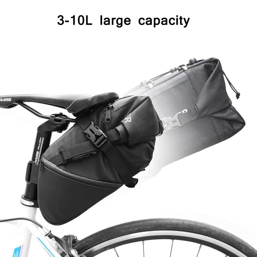 Sac de vélo noir Sacoche de vélo Sacoche de selle de vélo Cyclisme Accessoires de sacs Sacs de vélo étanches Grands sacs de vélo Sac de vélo entièrement étanche Sous la selle Sacoche arrière de vélo enroulable