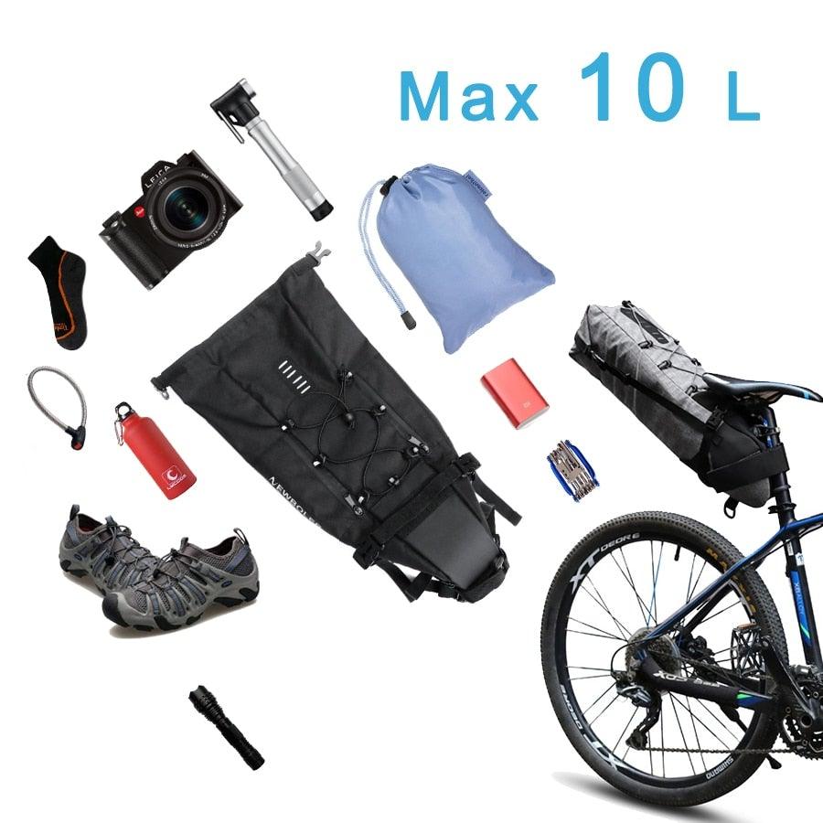 Sac de vélo noir Sacoche de vélo Sacoche de selle de vélo Cyclisme Accessoires de sacs Sacs de vélo étanches Grands sacs de vélo Sac de vélo entièrement étanche Sous la selle Sacoche arrière de vélo enroulable