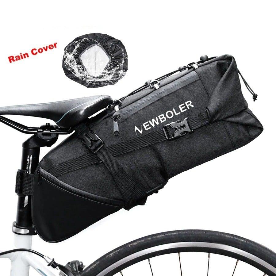 Sac de vélo noir Sacoche de vélo Sacoche de selle de vélo Cyclisme Accessoires de sacs Sacs de vélo étanches Grands sacs de vélo Sac de vélo entièrement étanche Sous la selle Sacoche arrière de vélo enroulable
