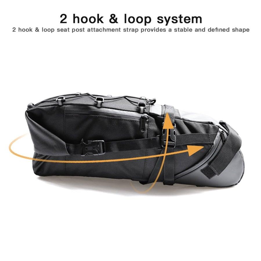 Sac de vélo noir Sacoche de vélo Sacoche de selle de vélo Cyclisme Accessoires de sacs Sacs de vélo étanches Grands sacs de vélo Sac de vélo entièrement étanche Sous la selle Sacoche arrière de vélo enroulable