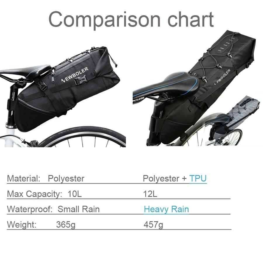 Sac de vélo noir Sacoche de vélo Sacoche de selle de vélo Cyclisme Accessoires de sacs Sacs de vélo étanches Grands sacs de vélo Sac de vélo entièrement étanche Sous la selle Sacoche arrière de vélo enroulable