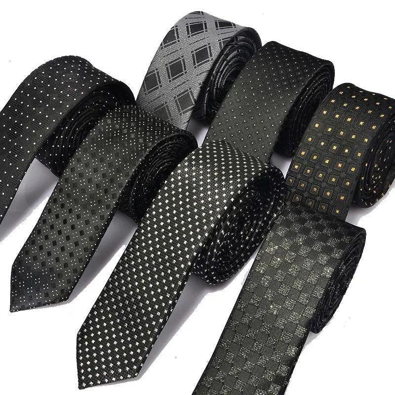 Cravate Fine en Polyester Imprimé à Pois Noirs pour Homme, Cravate de Bureau Élégante et Formelle