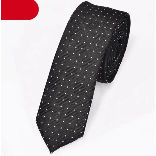 Cravate Fine en Polyester Imprimé à Pois Noirs pour Homme, Cravate de Bureau Élégante et Formelle