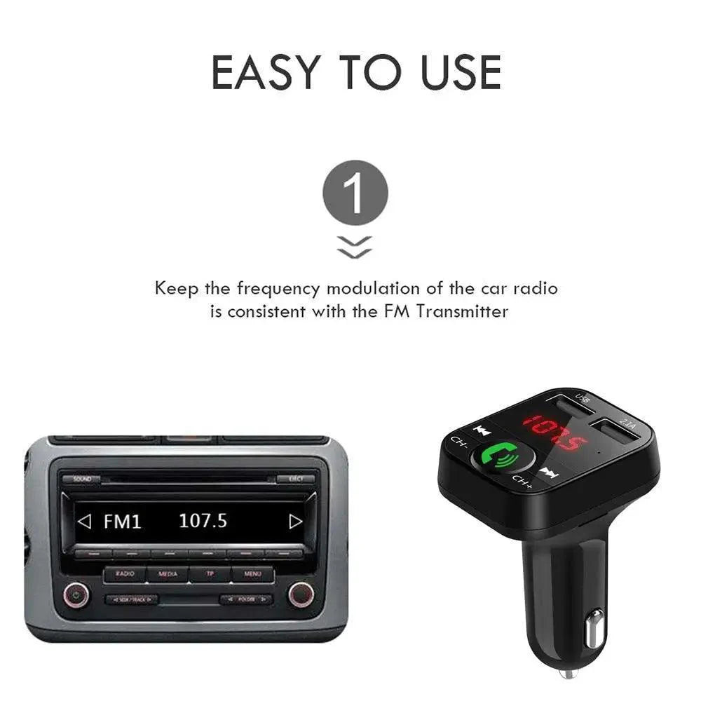 Transmetteur sans fil Bluetooth mains libres pour voiture, double chargeur USB, lecteur de musique pour voiture, gadget facile à utiliser