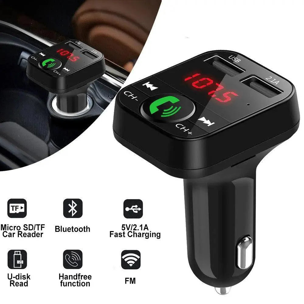 Transmetteur sans fil Bluetooth mains libres pour voiture, double chargeur USB, lecteur de musique pour voiture, gadget facile à utiliser