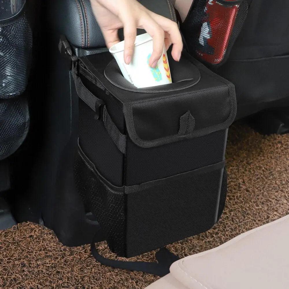 Poubelle de Voiture Noire à Suspendre au Dossier, Sac Poubelle Multifonctionnel Étanche Pliable, Boîte de Rangement Facile pour Voitures