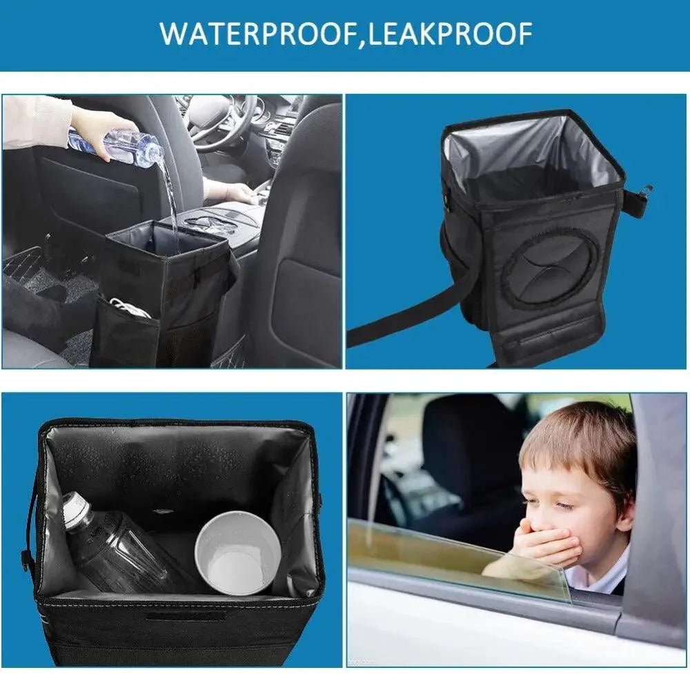 Poubelle de Voiture Noire à Suspendre au Dossier, Sac Poubelle Multifonctionnel Étanche Pliable, Boîte de Rangement Facile pour Voitures