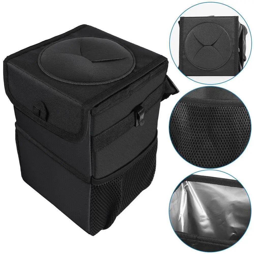 Poubelle de Voiture Noire à Suspendre au Dossier, Sac Poubelle Multifonctionnel Étanche Pliable, Boîte de Rangement Facile pour Voitures