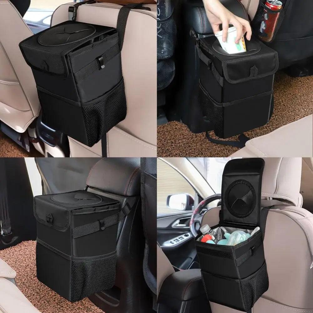 Poubelle de Voiture Noire à Suspendre au Dossier, Sac Poubelle Multifonctionnel Étanche Pliable, Boîte de Rangement Facile pour Voitures