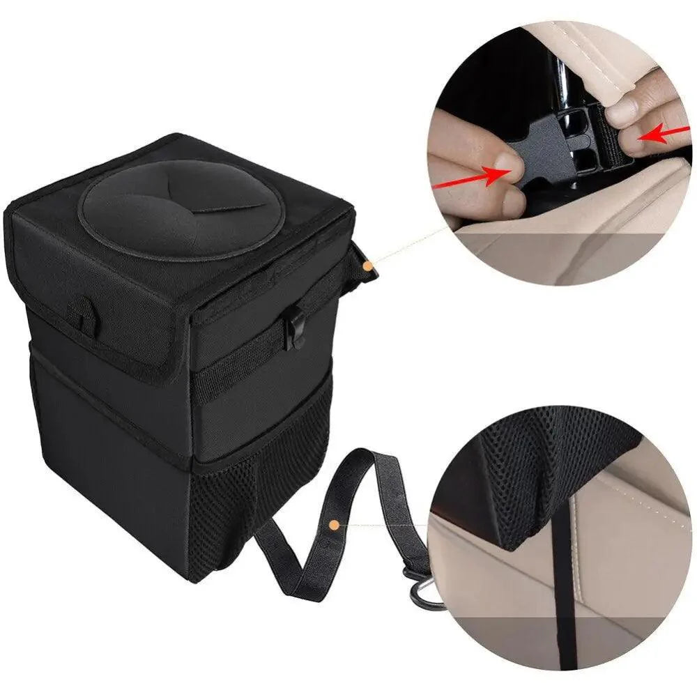 Poubelle de Voiture Noire à Suspendre au Dossier, Sac Poubelle Multifonctionnel Étanche Pliable, Boîte de Rangement Facile pour Voitures