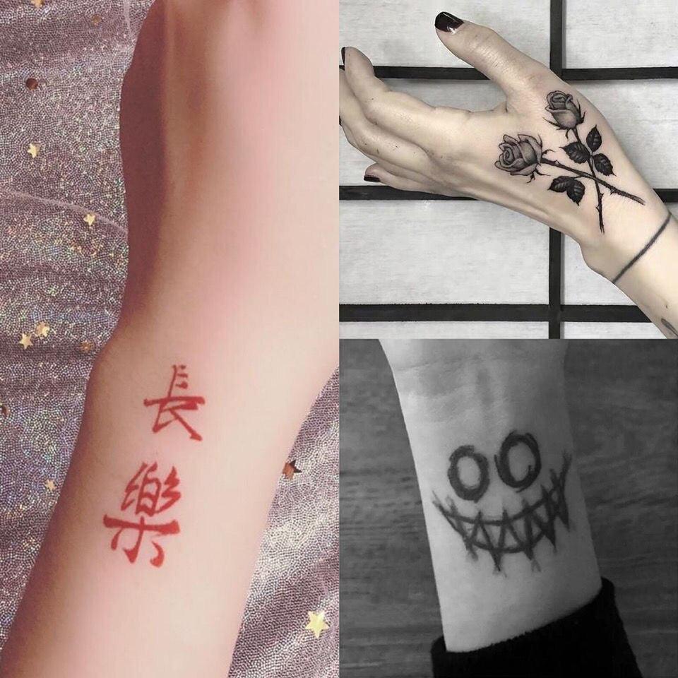Tatouage temporaire de clown noir, autocollant de corps, bras, taille, faux tatouages imperméables, petit design élégant pour hommes et femmes