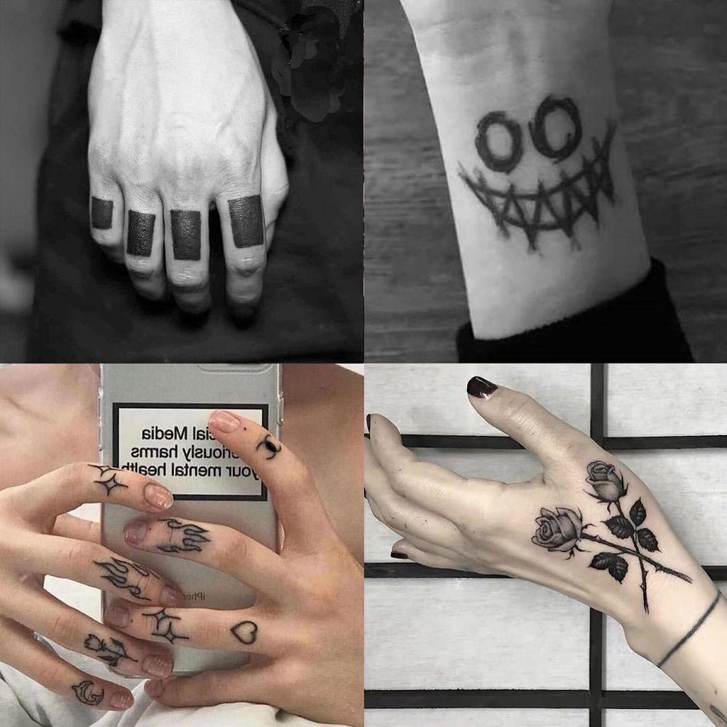 Tatouage temporaire de clown noir, autocollant de corps, bras, taille, faux tatouages imperméables, petit design élégant pour hommes et femmes