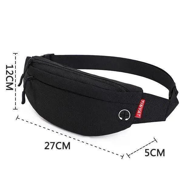 Sac banane noir à bandoulière, design simple, en toile, mains libres, pour voyage, sport, entraînement, durable, léger, idéal pour les festivals