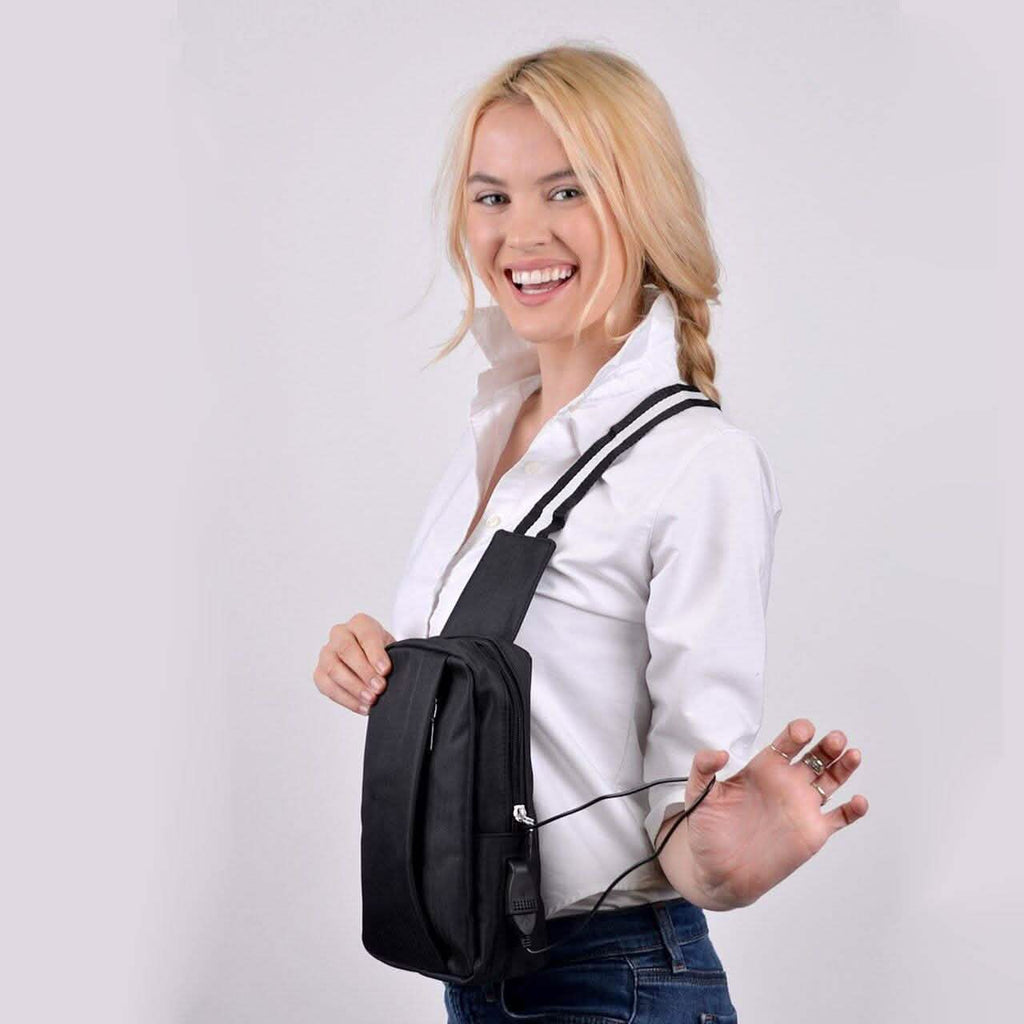 Sac à bandoulière noir avec port de chargement USB