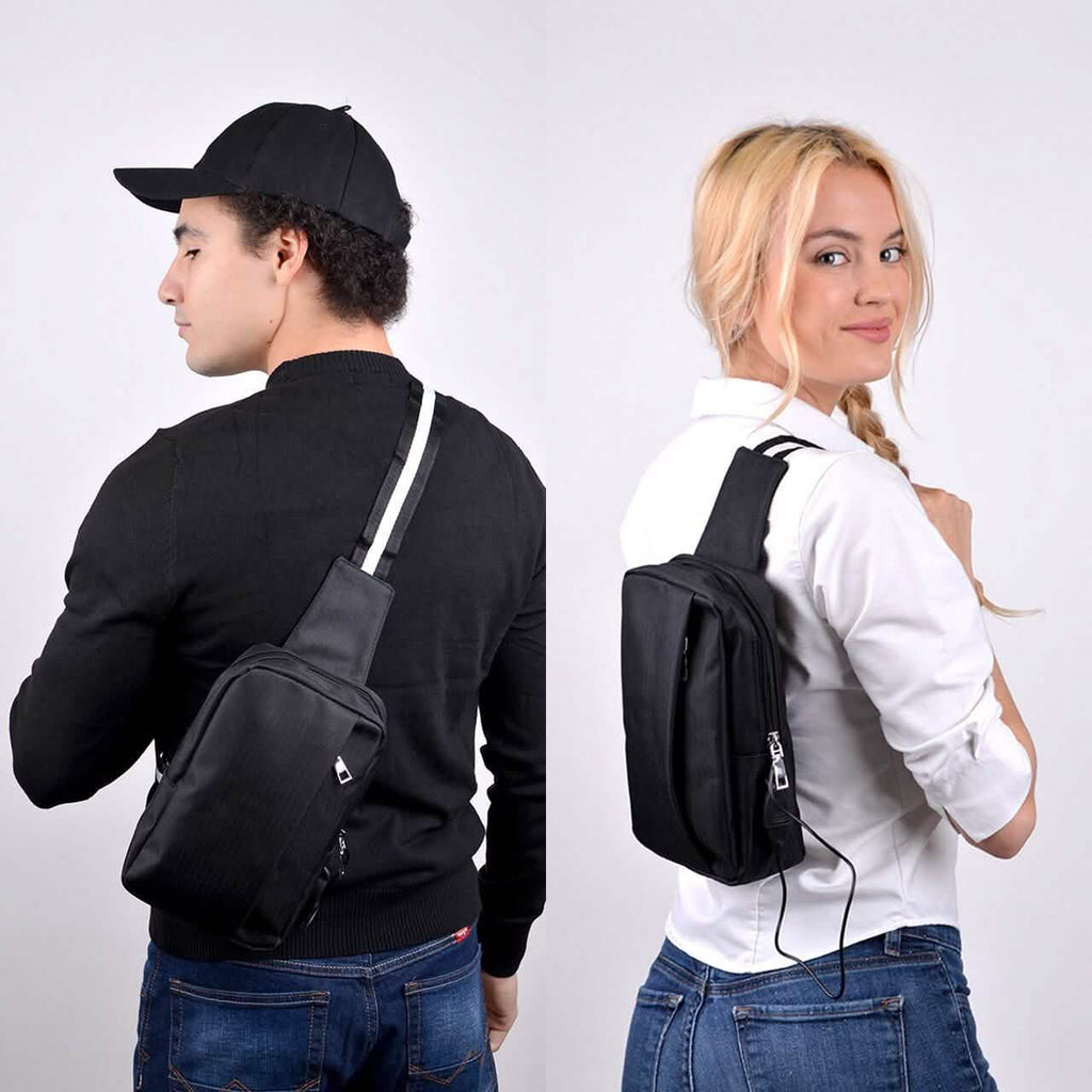 Sac à bandoulière noir avec port de chargement USB