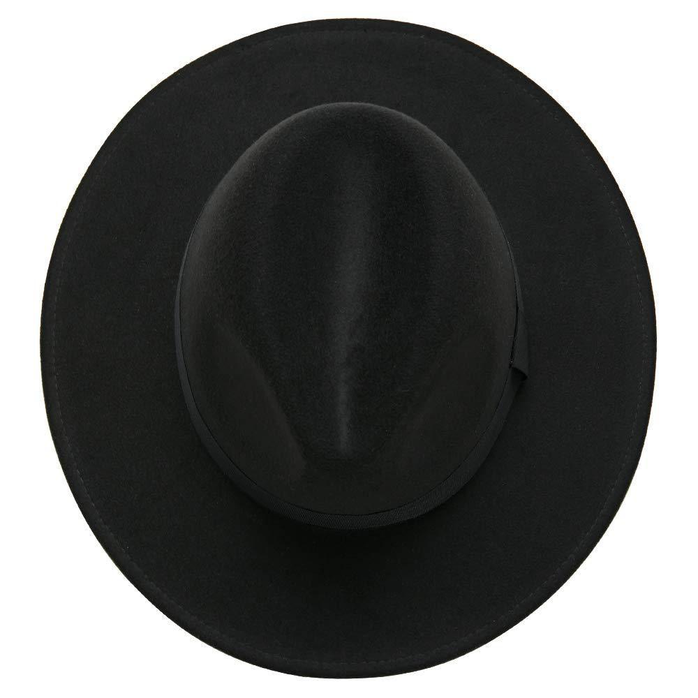 Chapeau fedora noir unisexe à large bord Chapeau fedora automne hiver Casquette large Chapeau d'hiver en laine Chapeau classique Homme Élégant Chapeau de gentleman pour fête